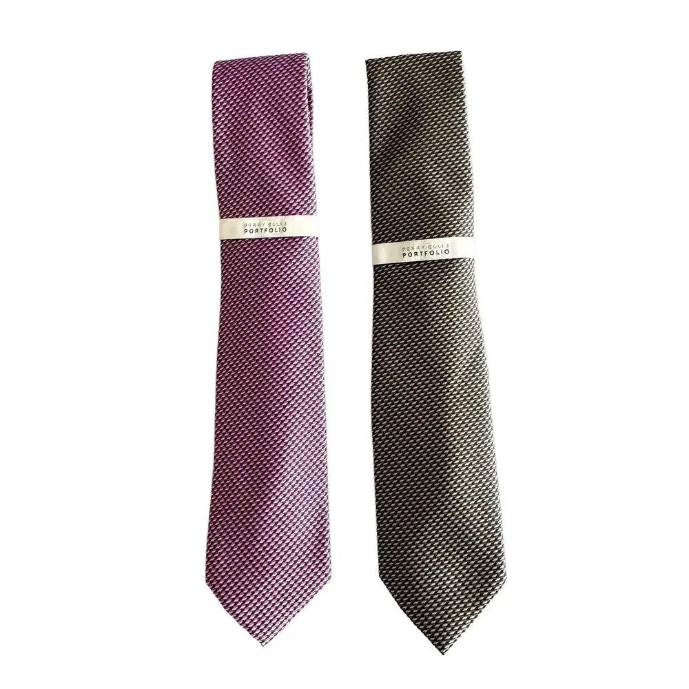 Perry Ellis Portfolio Men's Ties Lot of 2 Magenta & Brown Bartolle Mini NWT
